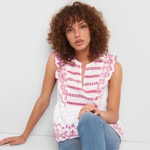 Gap White and Pink Eyelet Top